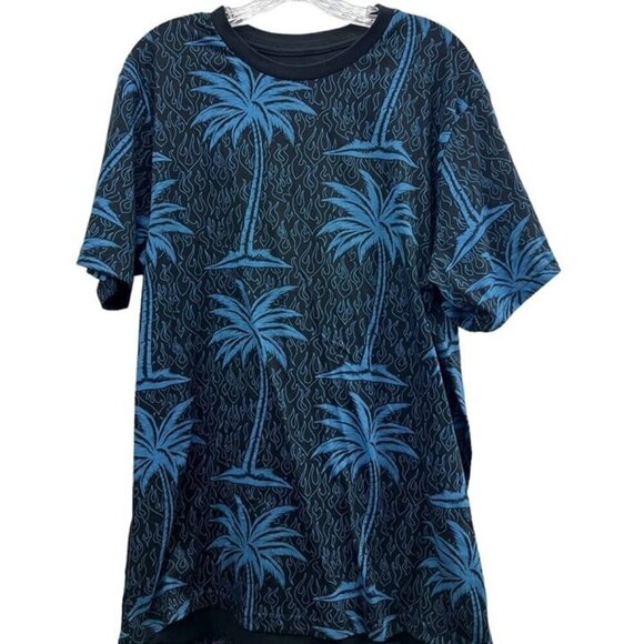 Eighty Eighty Brands Men's SZ XL Black Blue Palm Tree Flame Short Sleeve T-shirt - Picture 1 of 4